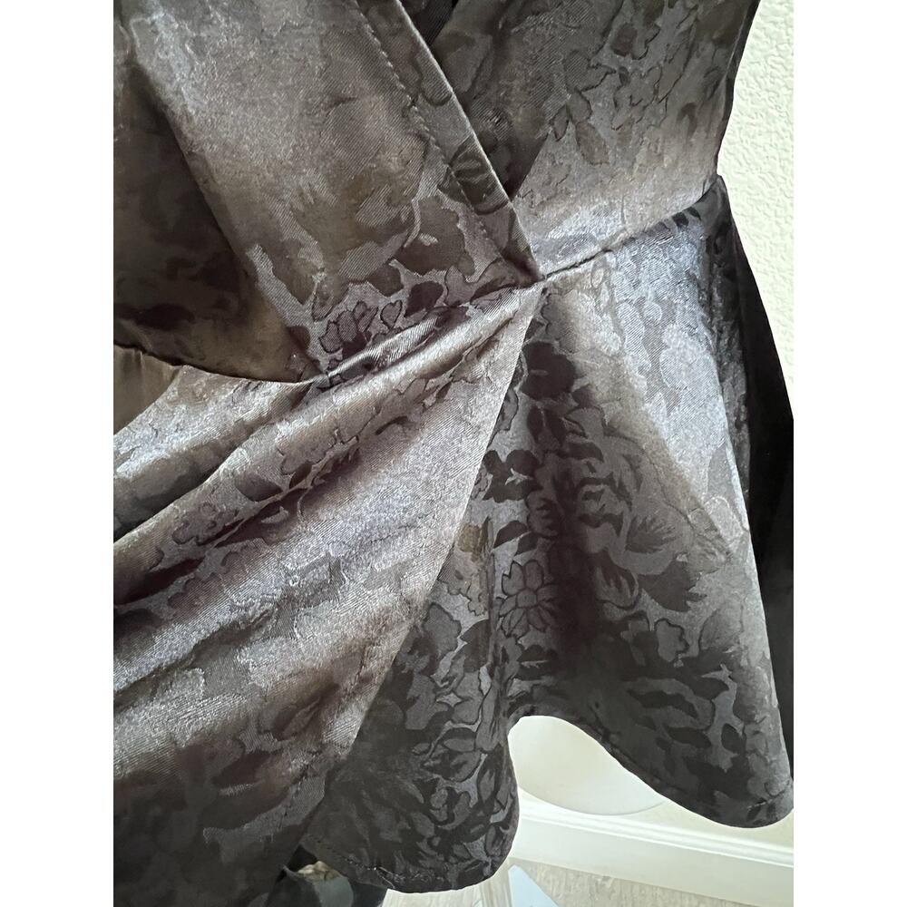 Free Press Satin Top Long Puff Sleeve V Neck Peplum Faux Wrap XS Floral Witchy - Picture 4 of 7